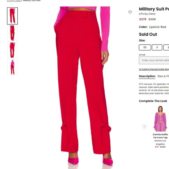LITA by Ciara Military Suit Pant Color Lipstick Red Size Large - Picture 1 of 12